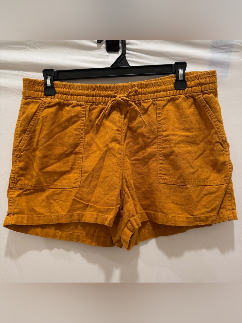 J. Crew Women's Drawstring Linen blend Pocket Shorts in Mustard Yellow M